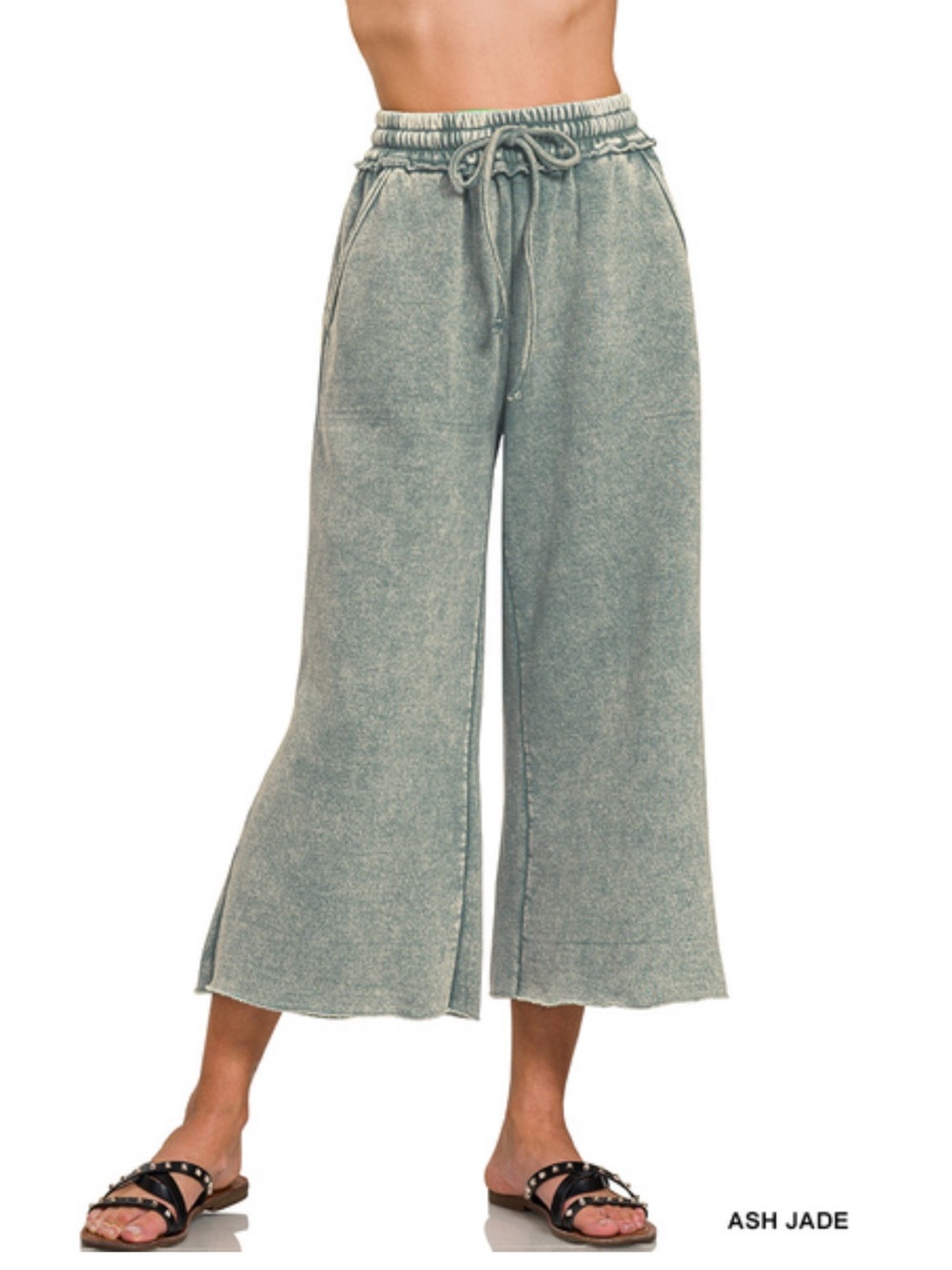 184 ❤️ small - 3X Zenana ash jade cropped ACID FLEECE PALAZZO SWEATPANTS
POCKETS